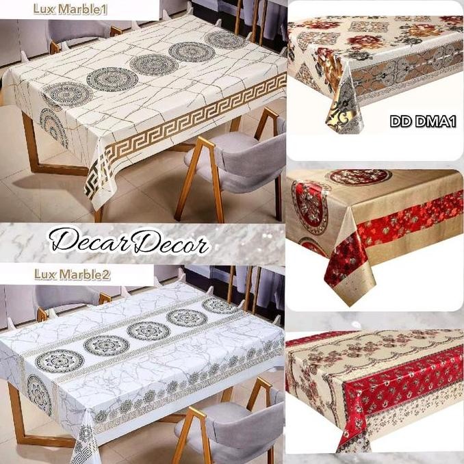 HRG DISKON Taplak Meja Tamu Lentur Panjang Meteran Taplak PVC gold Mewah Waterproof