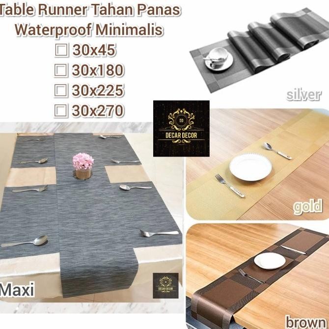 TERMURAH Table Runner Minimalis gold 30 x 270 cm -Taplak Meja Panjang