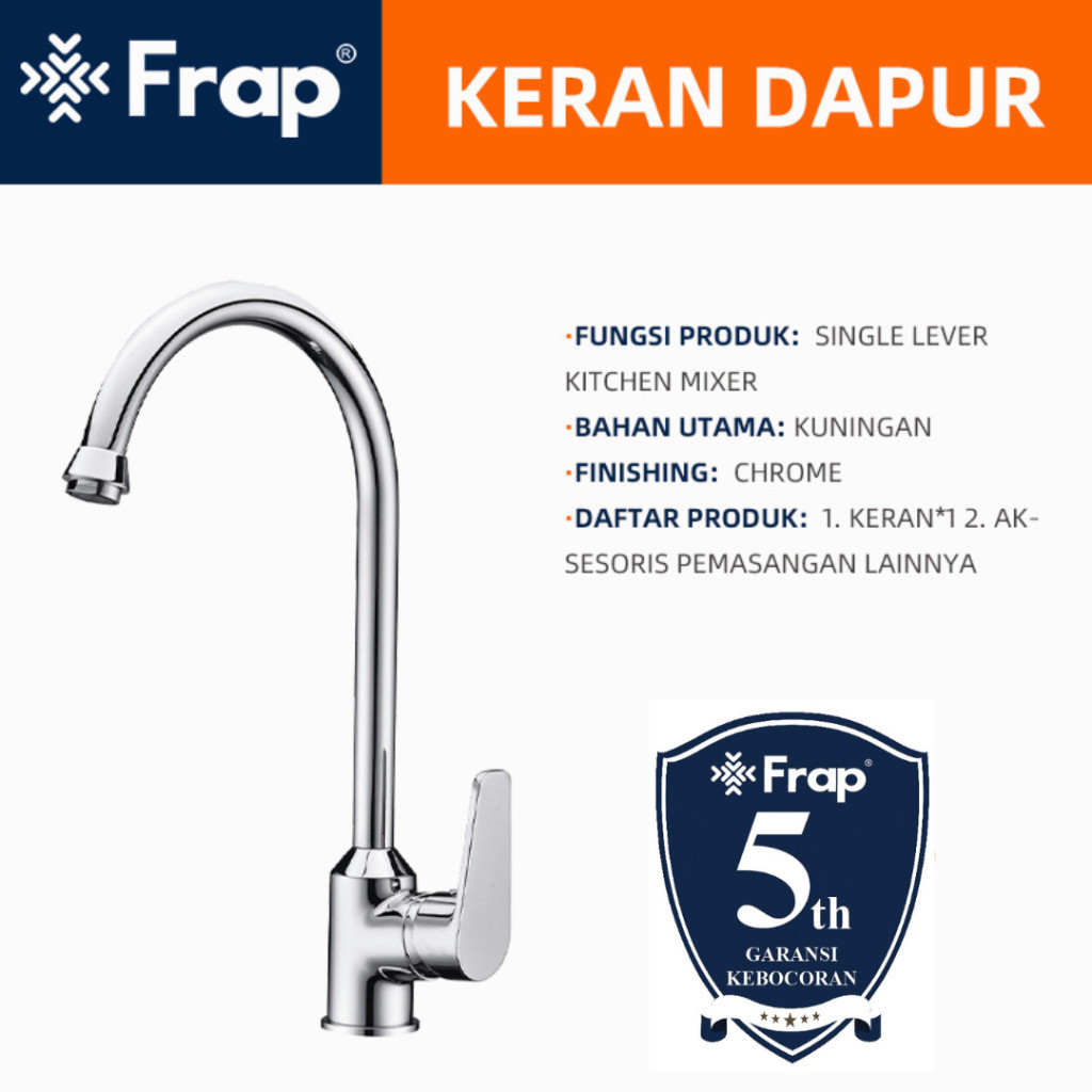 FRAP IF4004 Kran Dapur Keran Cuci Piring Angsa Satu Tuas Air Panas dan Dingin Chrome