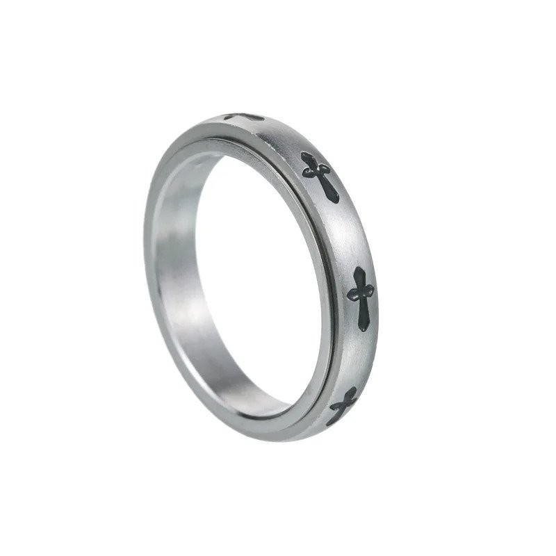 Cincin Pria Putar Stainless Steel Warna Perak Cincin Salib Jes Cincin Doa Alkitab untuk Pria 6mm Per