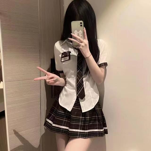 Sexy Student Uniform Temptation Short Skirt Pleated Skirt Plaid Set