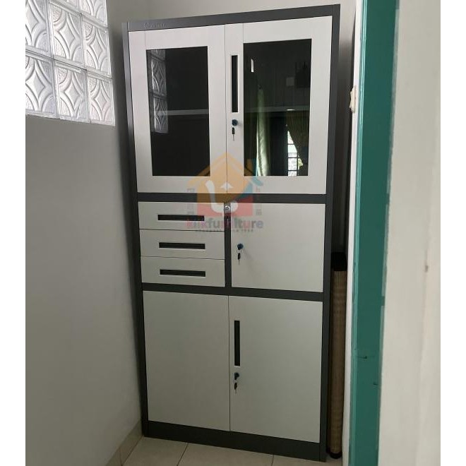 Lemari Arsip Filing Cabinet Besi 4 Pintu 3 Laci + Brankas Ak 13 Original Dan Terpercaya