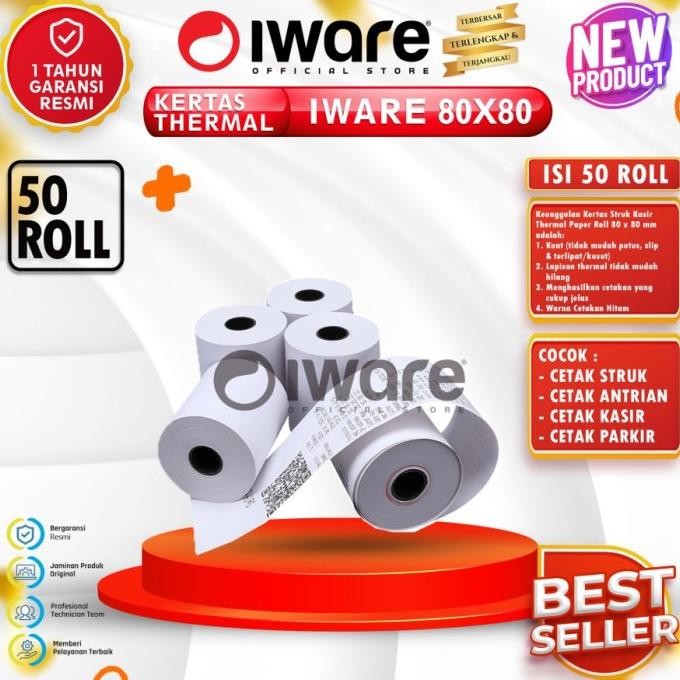 

Iware Kertas Thermal Struk 80X80 Cetakan Hitam 1 Dus Isi 50 Roll Antrian Parkiran Bukti Kasir Original Dan Terpercaya