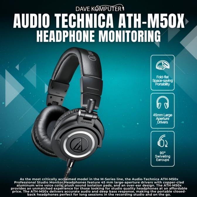 AUDIO TECHNICA ATH-M50X / ATH M50X HEADPHONE MONITORING ORIGINAL DAN TERPERCAYA