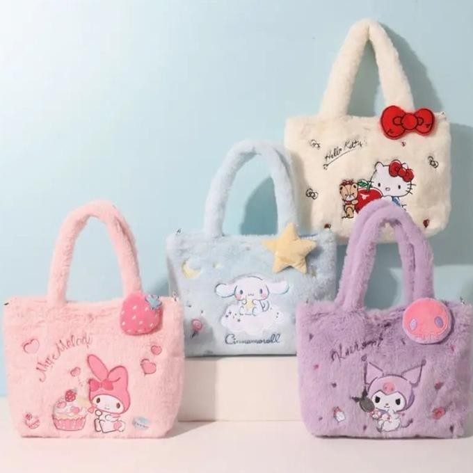 Ready stock] Tas selempang jinjing bulu sanrio melody kuromi fur bag strap n handle