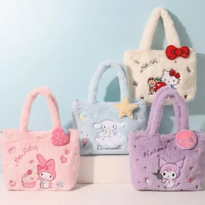 +++++] Tas selempang jinjing bulu sanrio melody kuromi fur bag strap n handle