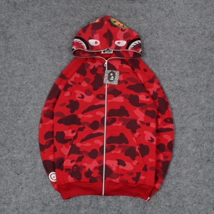 Sale Jaket Sweater Hoodie Full Zipper Bape Shark Wgm Camo Merah Full Tag