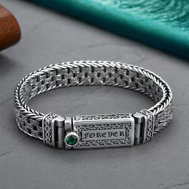 Gelang anyaman perak murni pria motif rotan lebar