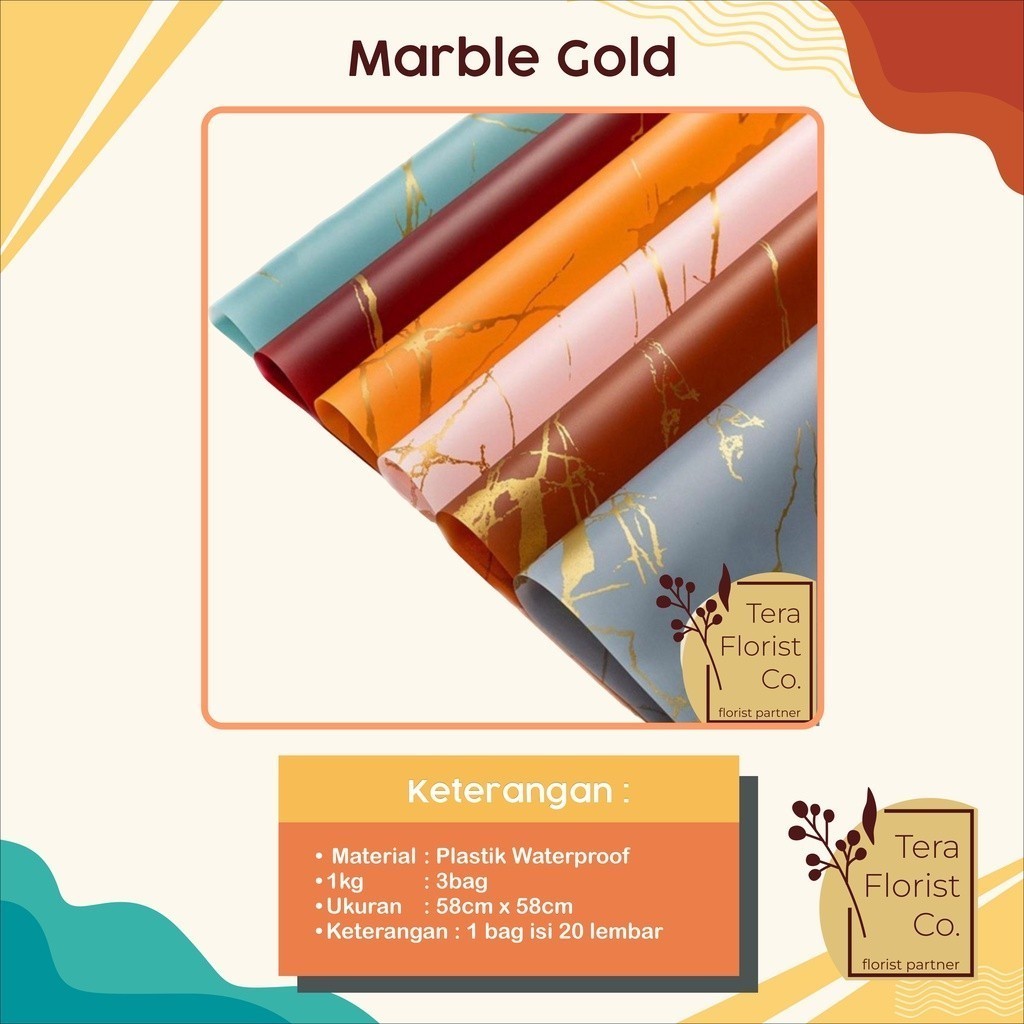 

20 Lembar Cellophane Marble Gold Kertas Bunga Flower Wrapping Kertas Buket Wrap Paper Bungkus Bouquet Waterproof Pembungkus Kado P.FBZ-9005