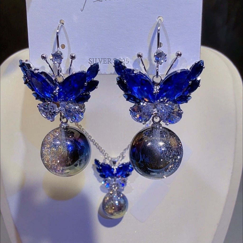 Chanel Style New Chinese Style Anti-Allergy Earrings Necklace Set for Women
