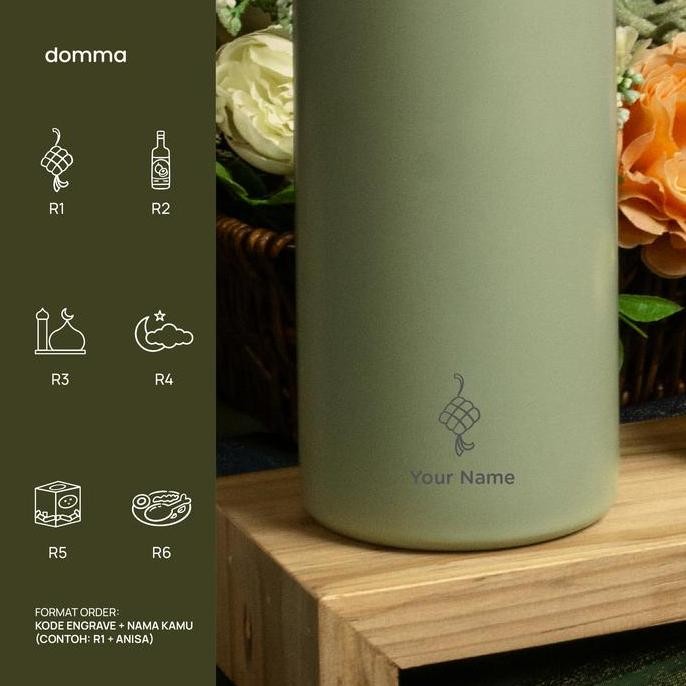 

[Domma] Custom Engrave - 500 Ml Metal Handle Lid Insulated Reusable Tumbler Water Bottle - Double Wall Stainless Steel Botol Minum Thermos Kopi Teh Hadiah Hampers Natal Lebaran Gift Vacuum Original Dan Terpercaya