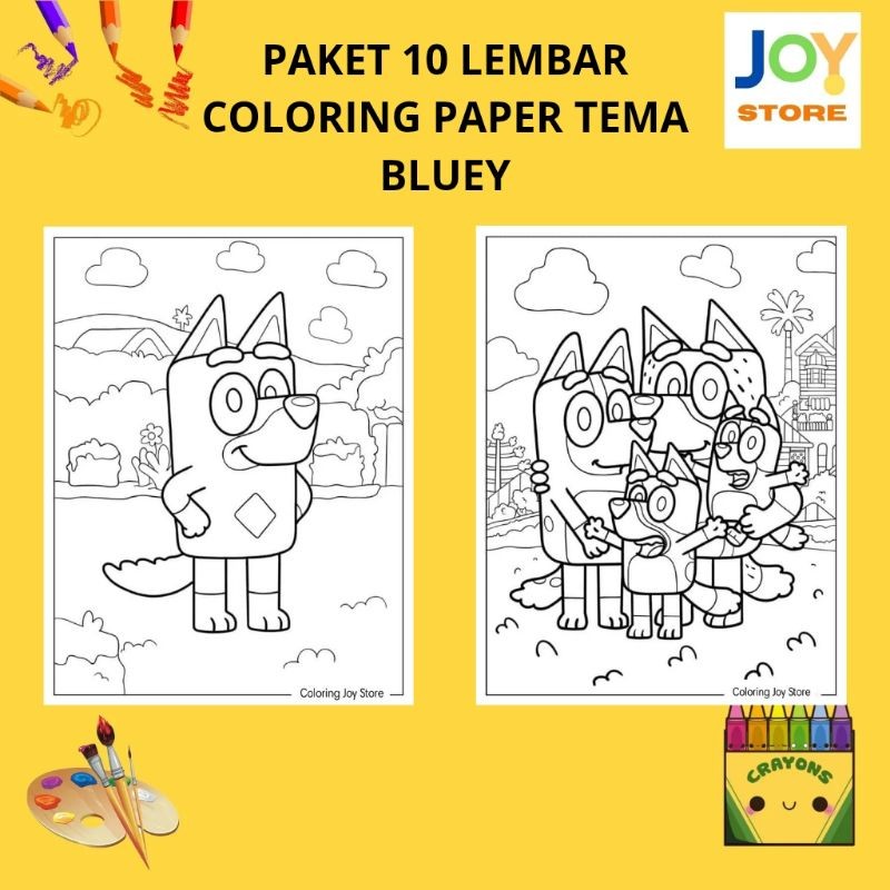 

PAKET 10 Lembar Kertas Gambar Mewarnai Tema Bluey Ukuran A4 150 gsm - Coloring Paper 025
