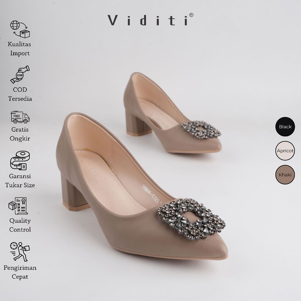 Viditi Crystal Block Heels 4 cm | Sepatu Import Wanita