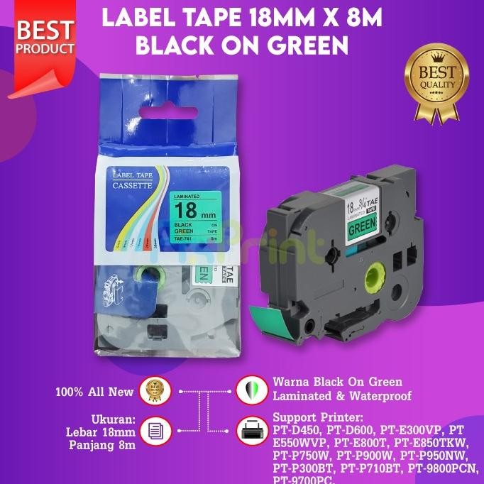 

HARGA DISKON Compatible Label Tape Laminated TZE-741 18mm X 8m Black On Green