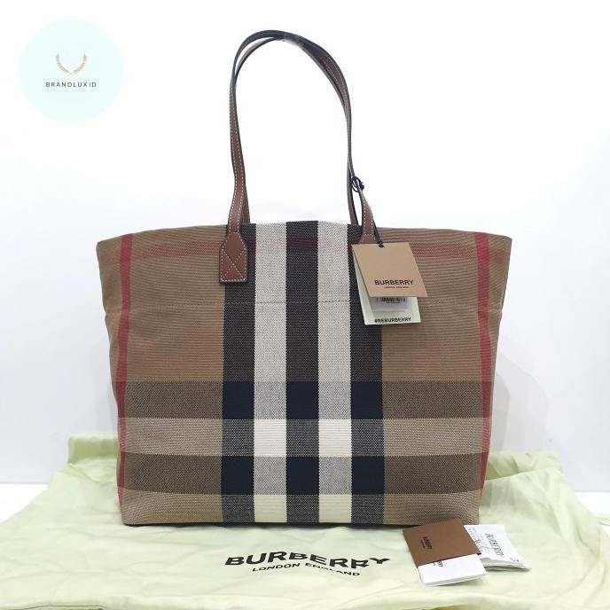 Sale Burberry Medium London Tote Bag Canvas Taupe Brown