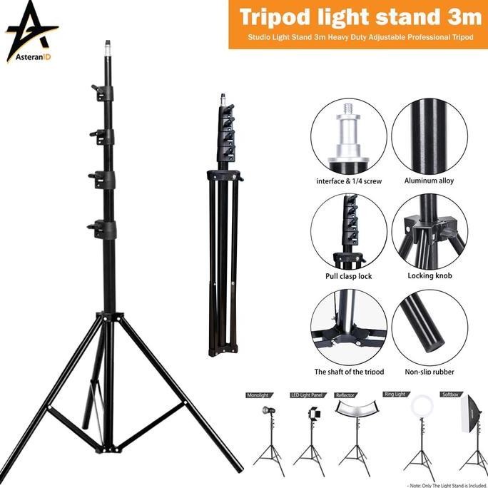 Sale Tripod Light Stand Studio Foto Tinggi Max 3 Meter Tripod Stand Lampu Led Aluminium Camera Light
