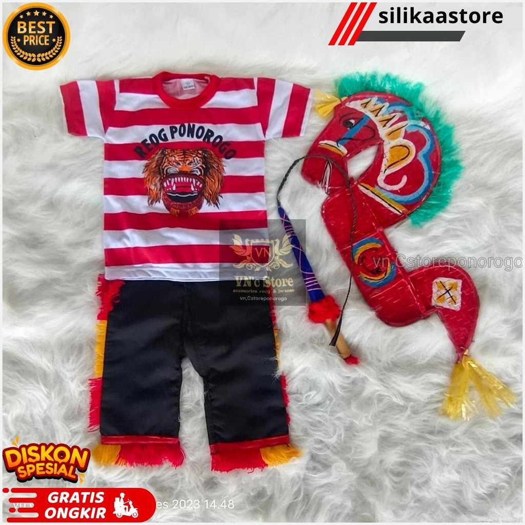 Setelan Jaranan Anak Fulset/ Kaos Reog / Kaos Sakera / Kaos Jaranan / Kaos Barong / Kaos Sunda / Pon