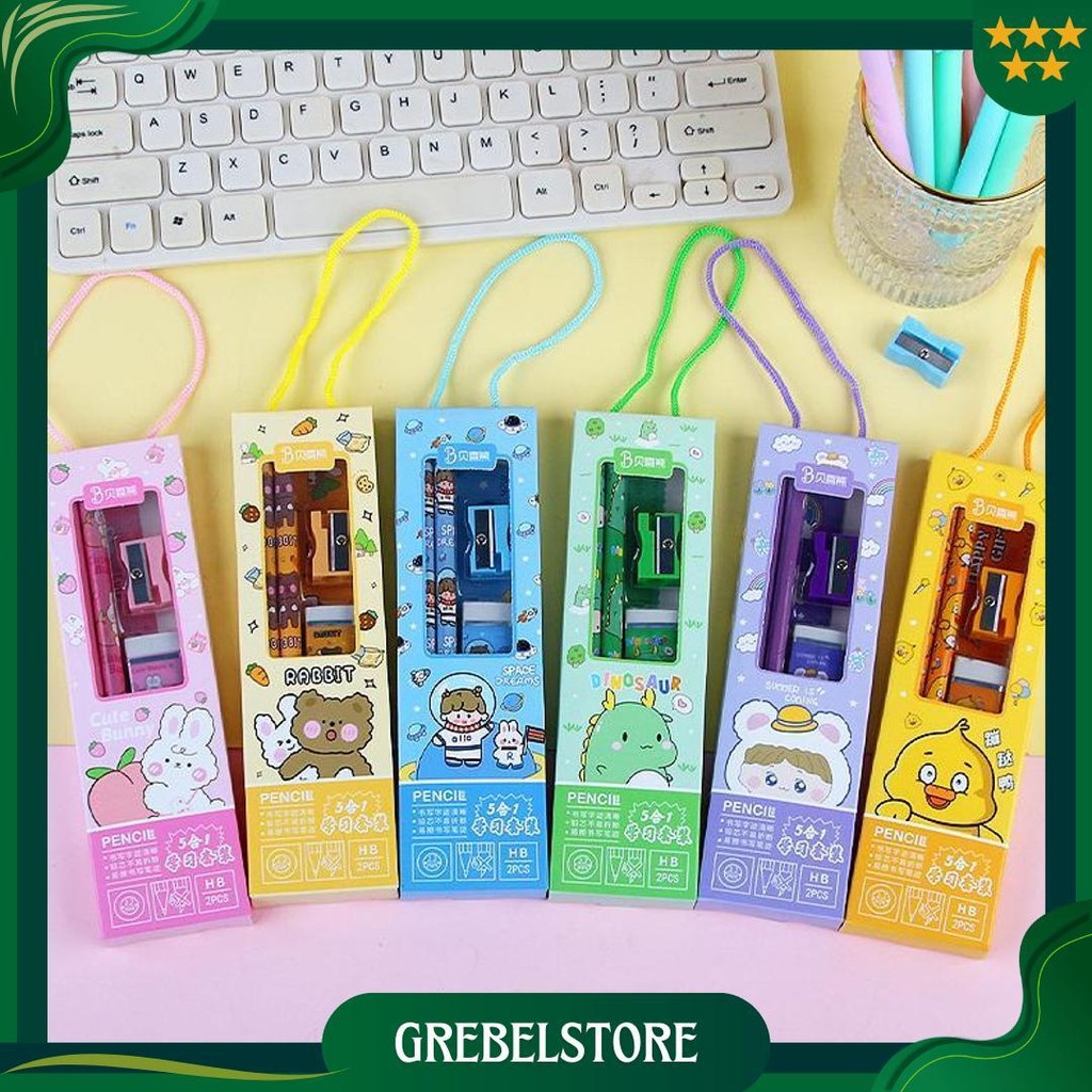

(Snapcorner)Alat Tulis Set Alat Tulis 5-In-1/ Set Pensil Pola Kartun Best Seller