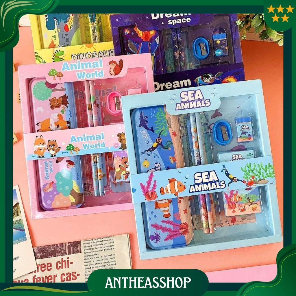 

Alat Tulis Anak Set Stationery Untuk Hadiah Anak Sekolah Animal Space Astronaut / Alat Tulis Set Karakter Kado Notes Kotak Pensil Rautan Penggaris Penghapus Gratis Ongkir