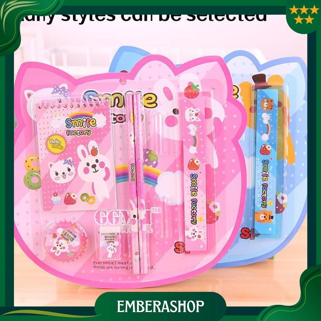 

5 In 1/8 In 1 Set Lengkap Alat Tulis Lucu Souvenir Ulang Tahun Paket Lengkap Notebook Pensil Penggaris Penghapus Rautan Gambar Kartun Lucu Buku Tulis Promo