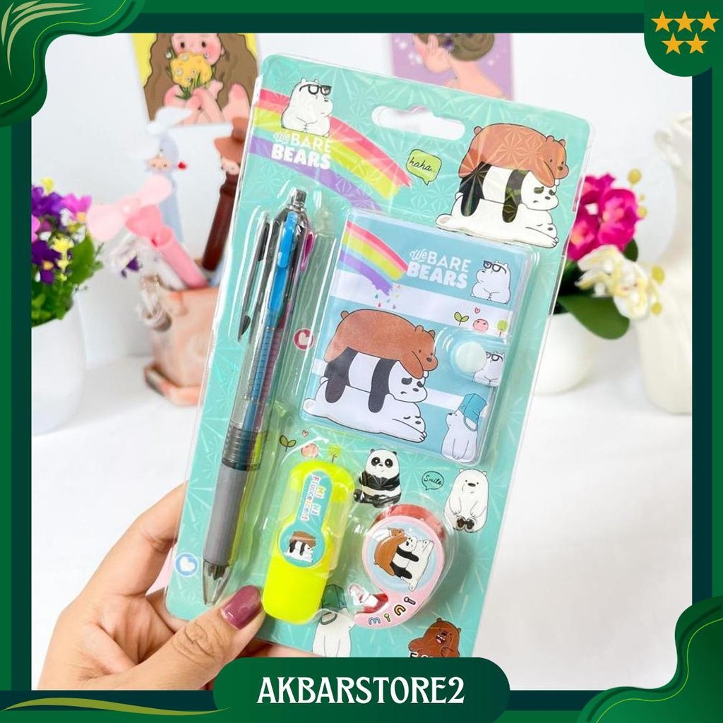 

Set Alat Tulis Mini We Bare Bear Isi 4 Buku Kecil Pulpen Highlighter Mini Solatip Paket Murah Kado Unik Souvenir Cod