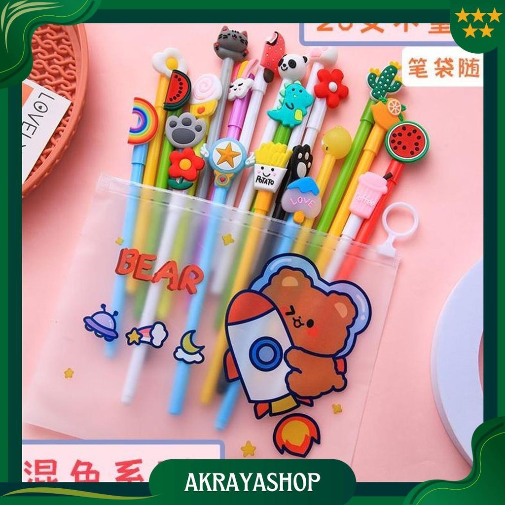 

20 Pcs Pulpen/Pena Tinta Berkarakter Lucu (Free Pouch) Promo
