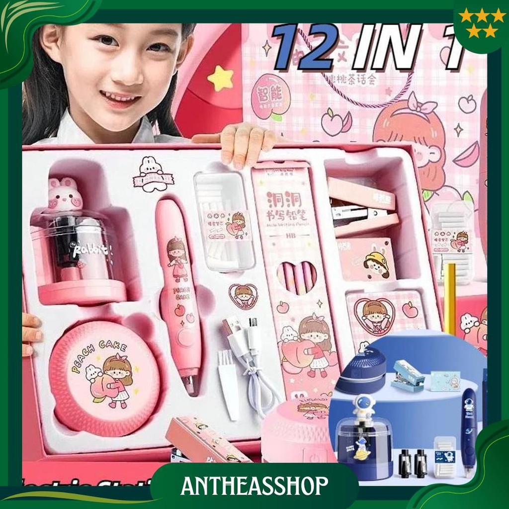

12 In 1 Electric Stationery Set / Set Alat Tulis Elektronik Rautan Penghapus Vacuum Pencil /Set Alat Tulis Elektronik Belajar Anak Perempuan Kado Ori