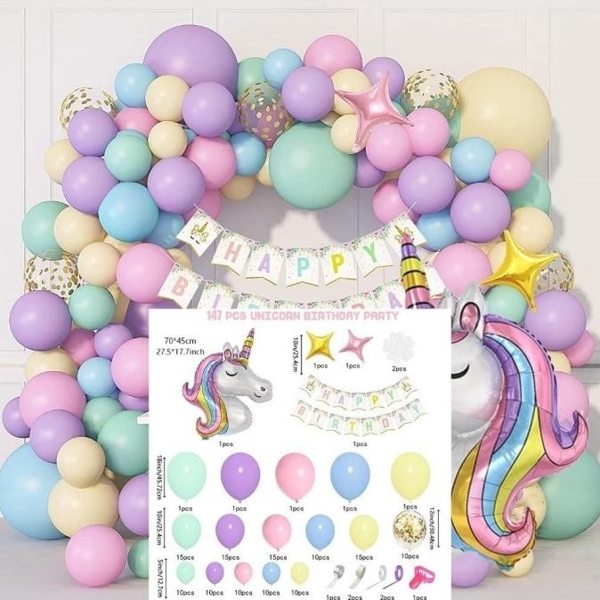 Sale Set Balon Macaron Unicorn Perlengkapan Karangan Bunga Pesta Ulang Tahun Dekorasi Selamat Ulang 