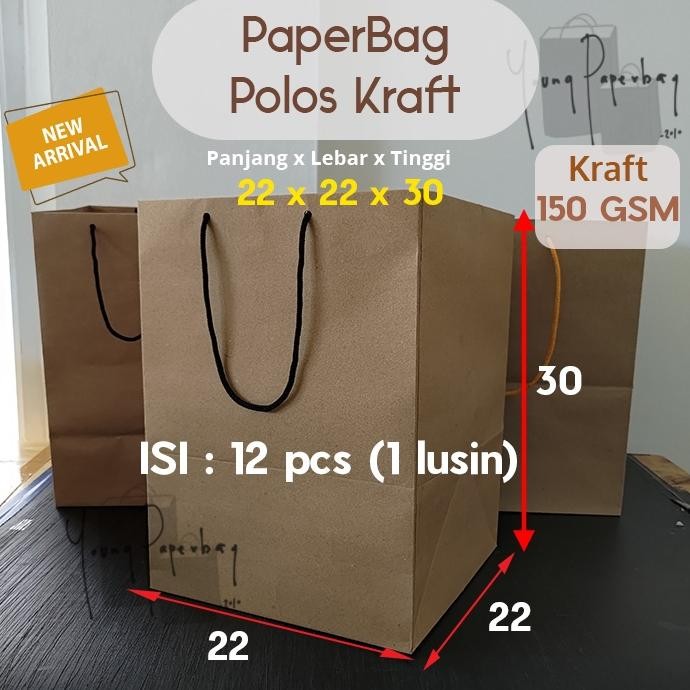 

df-8 Paper Bag Kue/Nasi/Bento Box Polos Kraft Coklat 22 x 22 x 30 150GSM Sale