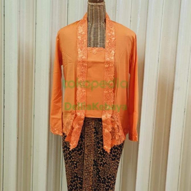 Kebaya encim Kutubaru bordir polos Tangan panjang Biru muda HC