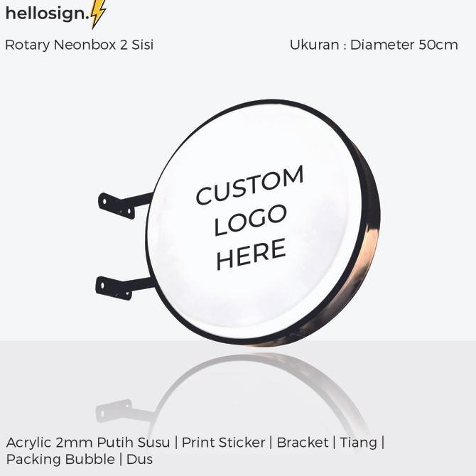 Neon Box Bulat 2 Sisi | Neon Box Sticker + Lampu LED | Neon Box Custom