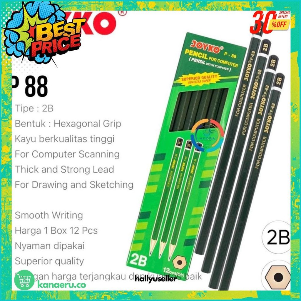 

Joyko Pensil Tulis 2B Hijau P88 For Computer | @12 Pencil Murah