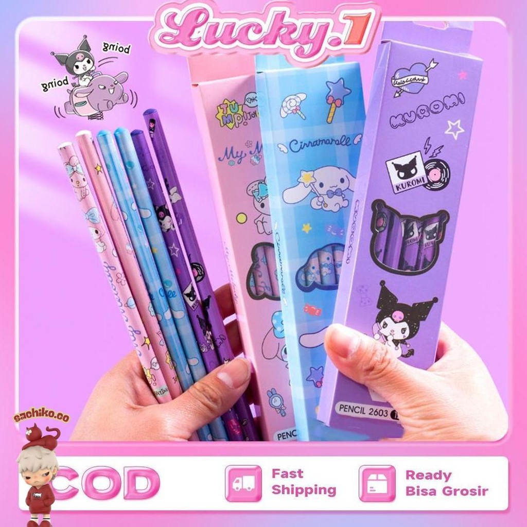 

12Pcs Pensil 2B Hb Karakter Kuromi Cinnamoroll / Pensil Tulis Anak Pensil 2B Hb Karakter / Pencil Kayu 2B Hb Fancy Kartun Lucu Kilat
