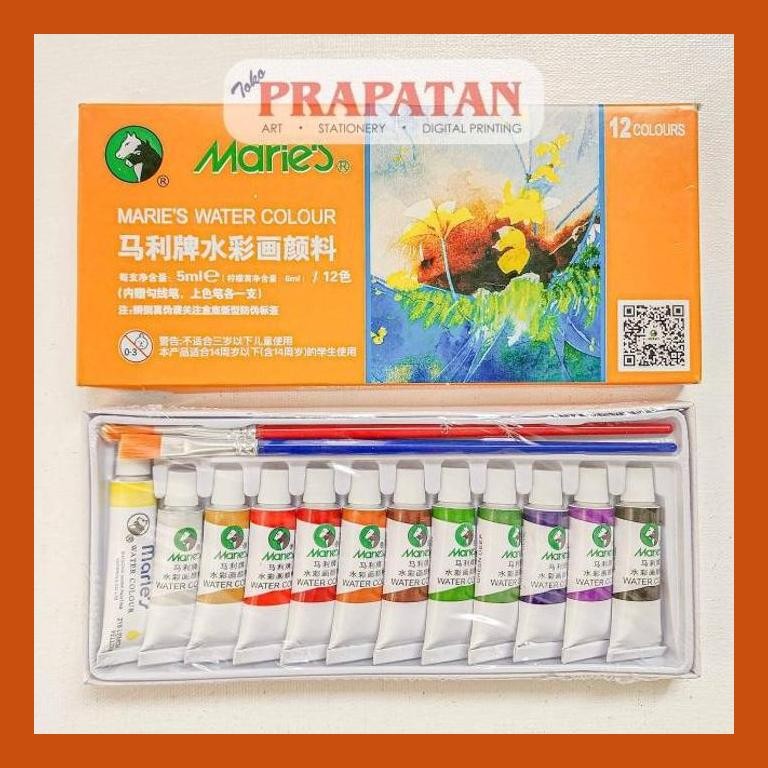 

[ PERALATAN LUKIS / GAMBAR ] MARIES WATERCOLOR SET TUBE 12X5ML E1325| CAT AIR SET PACKING AMAN