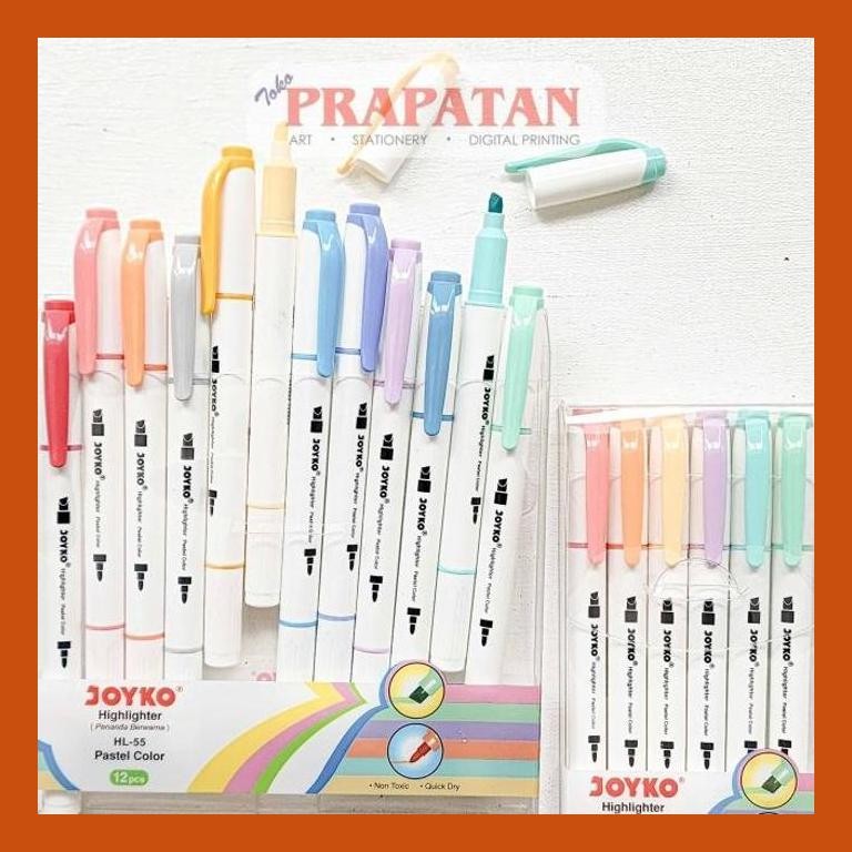 

[ PERALATAN LUKIS / GAMBAR ] SPIDOL HIGHLIGHTER MARKER PASTEL COLOR JOYKO 12 WARNA HL-55 GOOD QUALITY