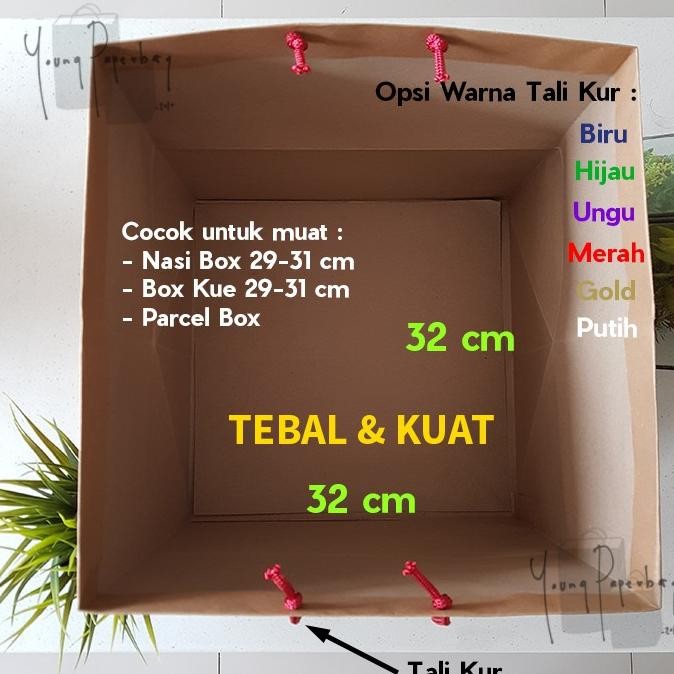 

th-23 [220gsm] Paper Bag Kue/Cake/Nasi/Bento Box Polos Kraf Coklat Tebal 32 x 32 x 30 (1 lusin) Original