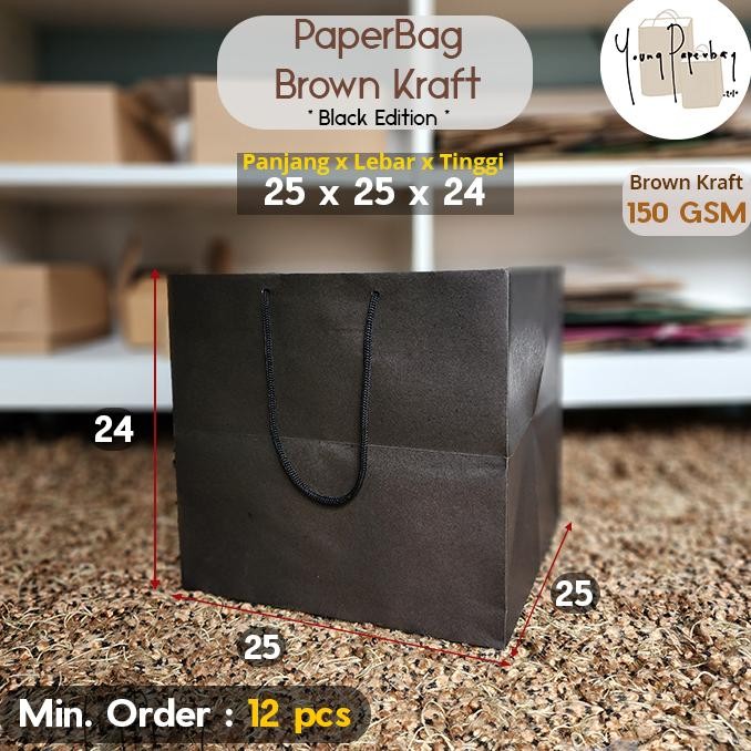 

jy-56 Paper Bag/Tas Kertas Paperbag HITAM Polos Uk. 25 x 25 x 24 Brown Kraft (1 lsn) Hemat