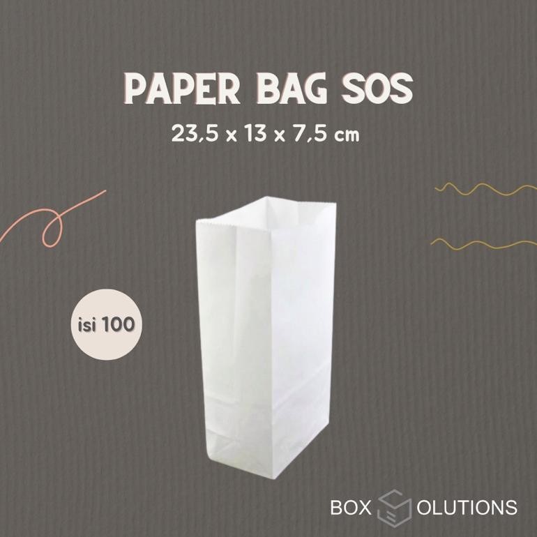 

TERMURAH [isi 100] paper bag makanan / SOS bag WHITE / kantong kertas makanan - 23,5x13x7,5 cm ty-35