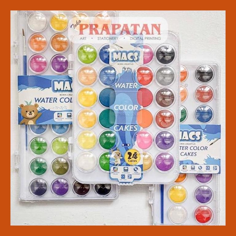 

[ PERALATAN LUKIS / GAMBAR ] MACS WATERCOLOR CAKES BLOCK SET | CAT AIR SET PACKING AMAN