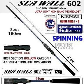Joran Kenzi Sea Wall 602 Fuji Guides Pe1-2 Spinning Pancing