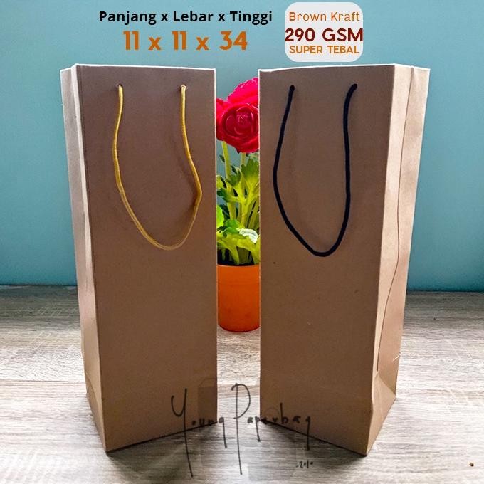 

IQR-914 Paper Bag / Tas Kertas Botol Wine Tumbler Kraft Uk. 11x11x34 (1 lusin) Murah