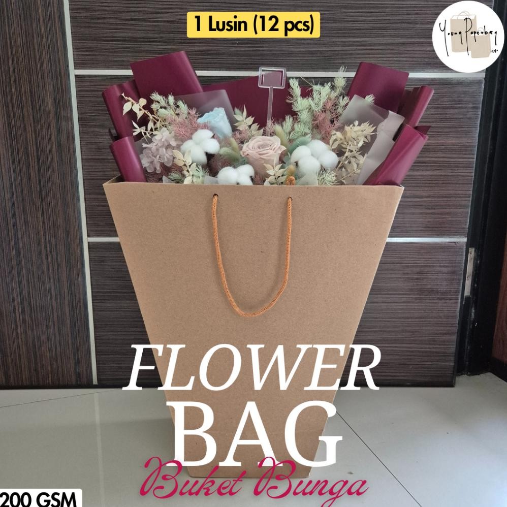 

fgh-56 Paper Bag / Tas Kertas Buket Bunga (Flower Bouquet) / Florist / Bunga Uk. 37 x 17,5 x 43 cm - 1 lusin (12 pcs) Terlaris