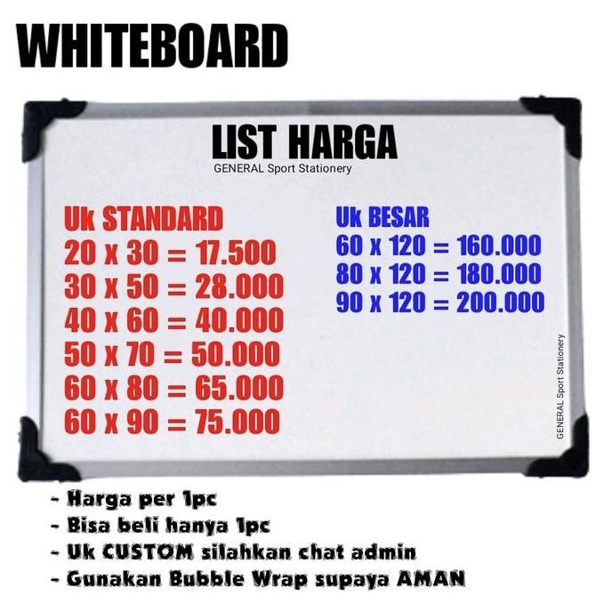 

BEBAS ONGKIR - Papan Tulis / Whiteboard 90x120 (Tebal 12mm)