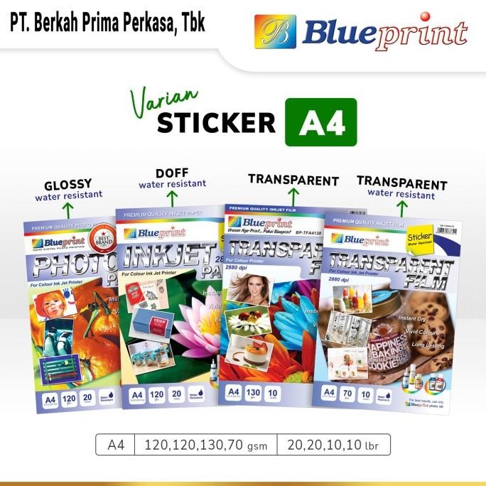 

Kertas Stiker A4 BLUEPRINT Sticker Varian Glossy, Inkjet, Transparent