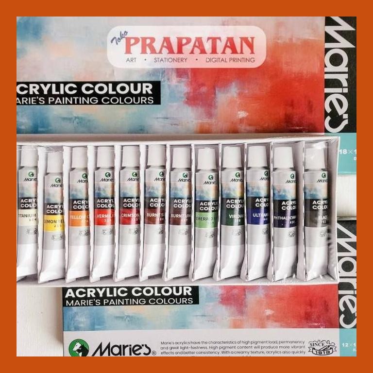 

[ PERALATAN LUKIS / GAMBAR ] CAT AKRILIK SET MARIES 18X12ML | MARIES ACRYLIC SET GOOD QUALITY