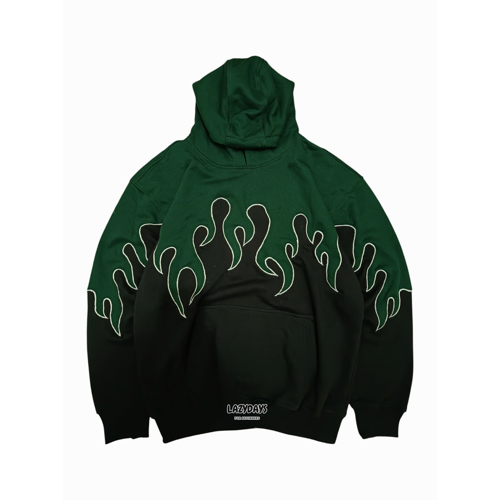 (LFB REWORKED) GREEN FOREST X BLACK DOWN FLAME HOODIE