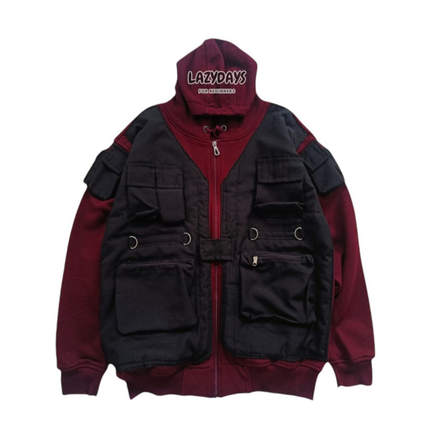 (LFB REWORKED) TACTICAL VEST ZIPPER HOODIE (MAROON)