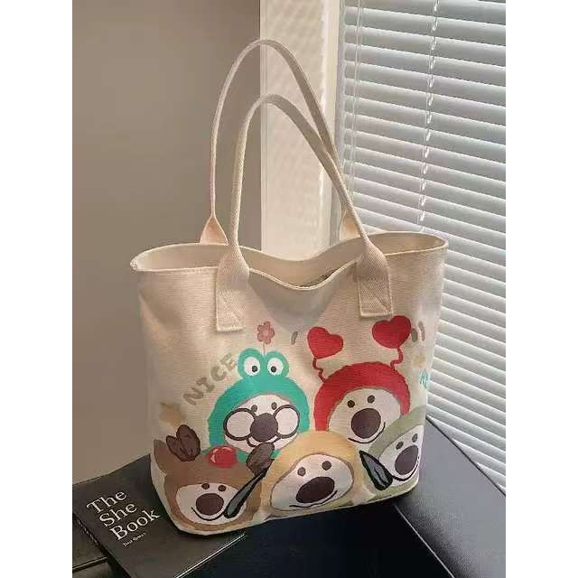 Tas Kanvas Wanita2025Tas Tote Fashion Siswa Berkapasitas Besar Kartun Lucu Baru yang Indah untuk Jal