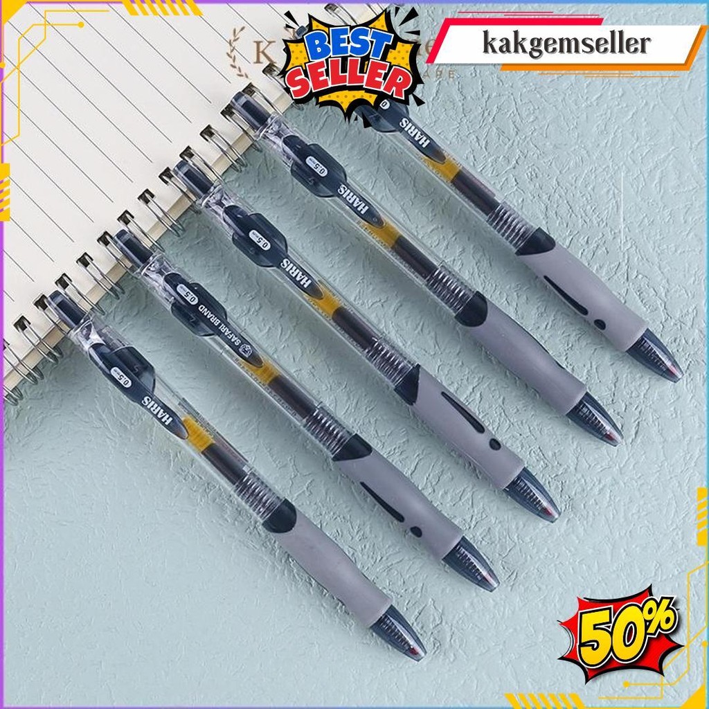 

(12Pcs) Pulpen Gel Cetek Q Gel / Pen Clik 0.5 Mm/ Pena Joyko Kantor Bisa Cod