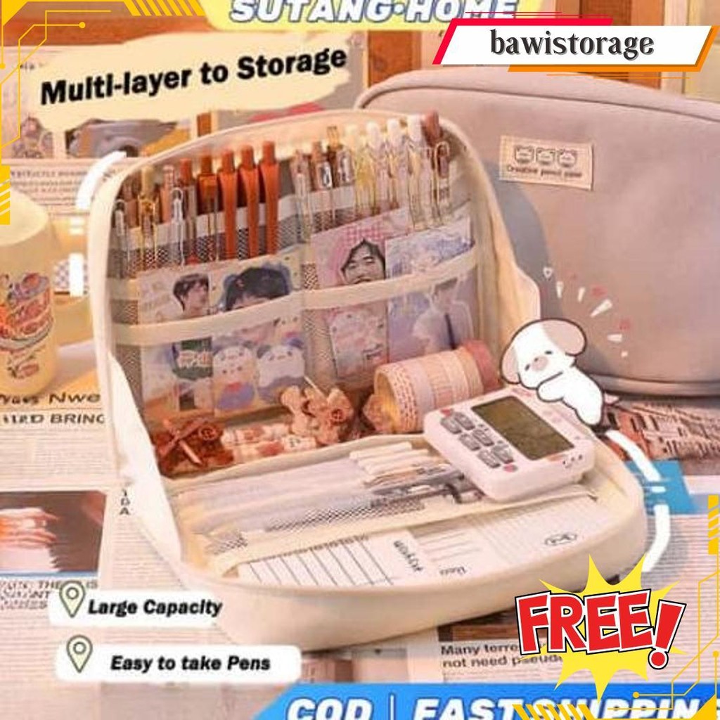 

Sutang8-Layer Super Large Capacity Pencil Case Kawaii Canvas Pencil Box Pen Pouch Organizer For Girls Back To School Stationery Supplies Original Produk